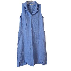 VALENTINA NALDI Dress Large Maxi Linen Blend Pockets Oversized  Blue Size XL